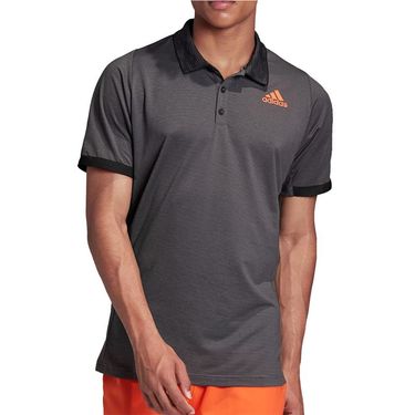 grey and orange polo shirt