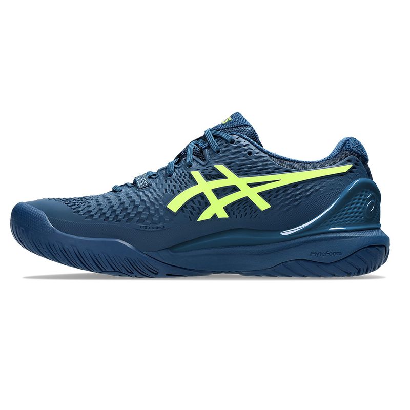 Asics Gel Resolution 9 Mens Wide 2E Tennis Shoe Mako Blue Safety Yellow Tennis Shop