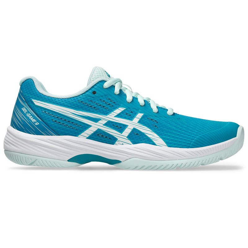 Asics Gel Game 9 Womens Tennis Shoe Teal Blue White Tennis Point